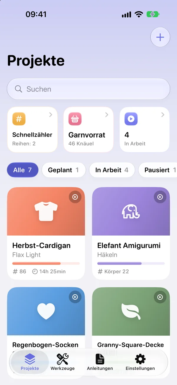 YarnSpace auf dem iPhone: die Projektübersicht