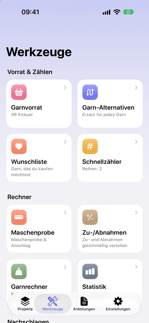 YarnSpace auf dem iPhone: Werkzeuge