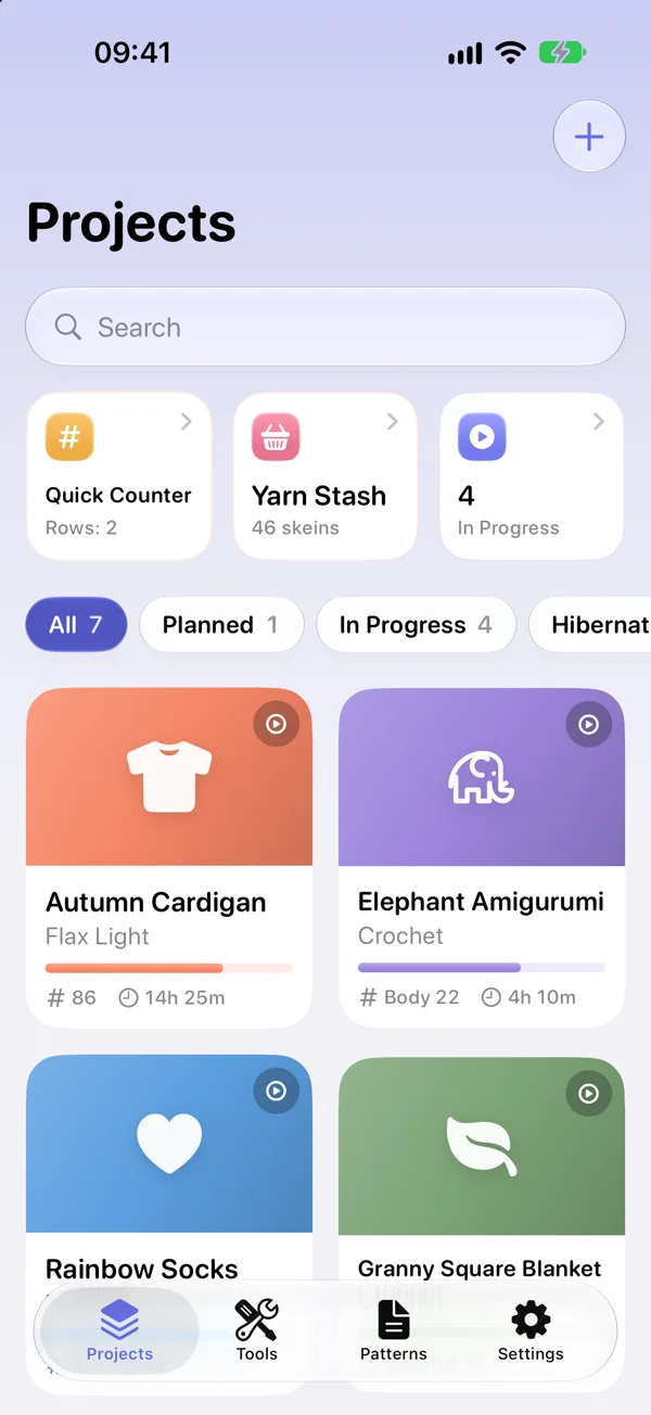YarnSpace on iPhone: the projects overview