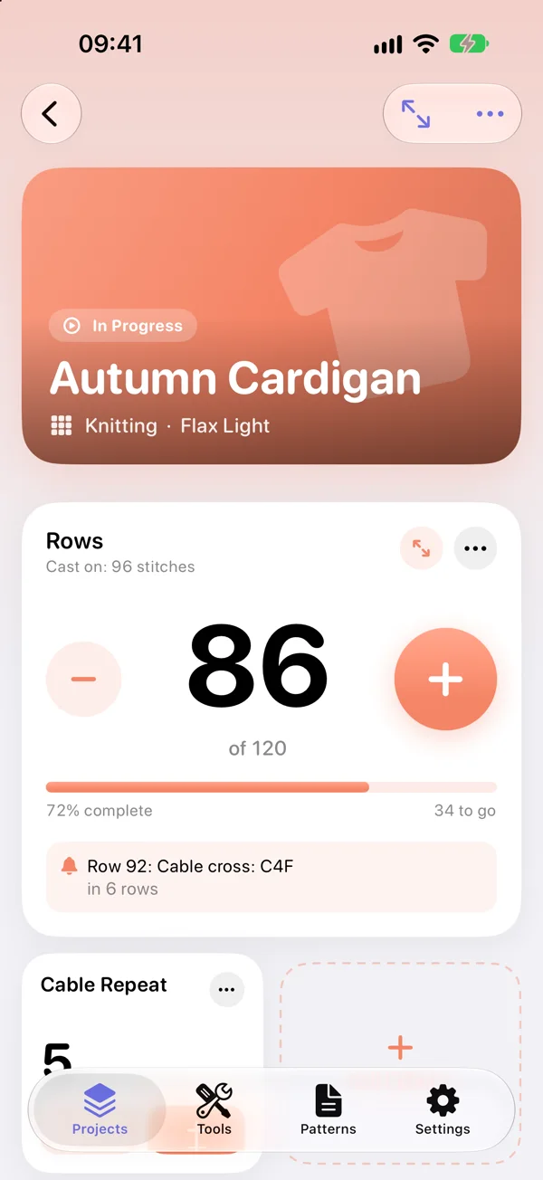 YarnSpace on iPhone: Row counter