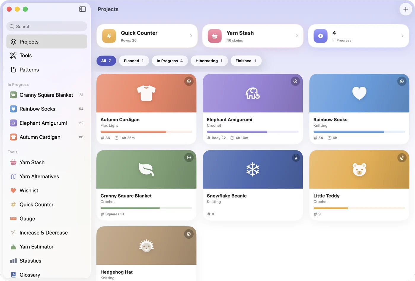YarnSpace on a Mac: the projects overview with sidebar